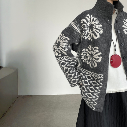 【トップス】折り襟 春 秋 冬 厚手 フェアアイル柄ニット セーター 【JZシリーズ】
