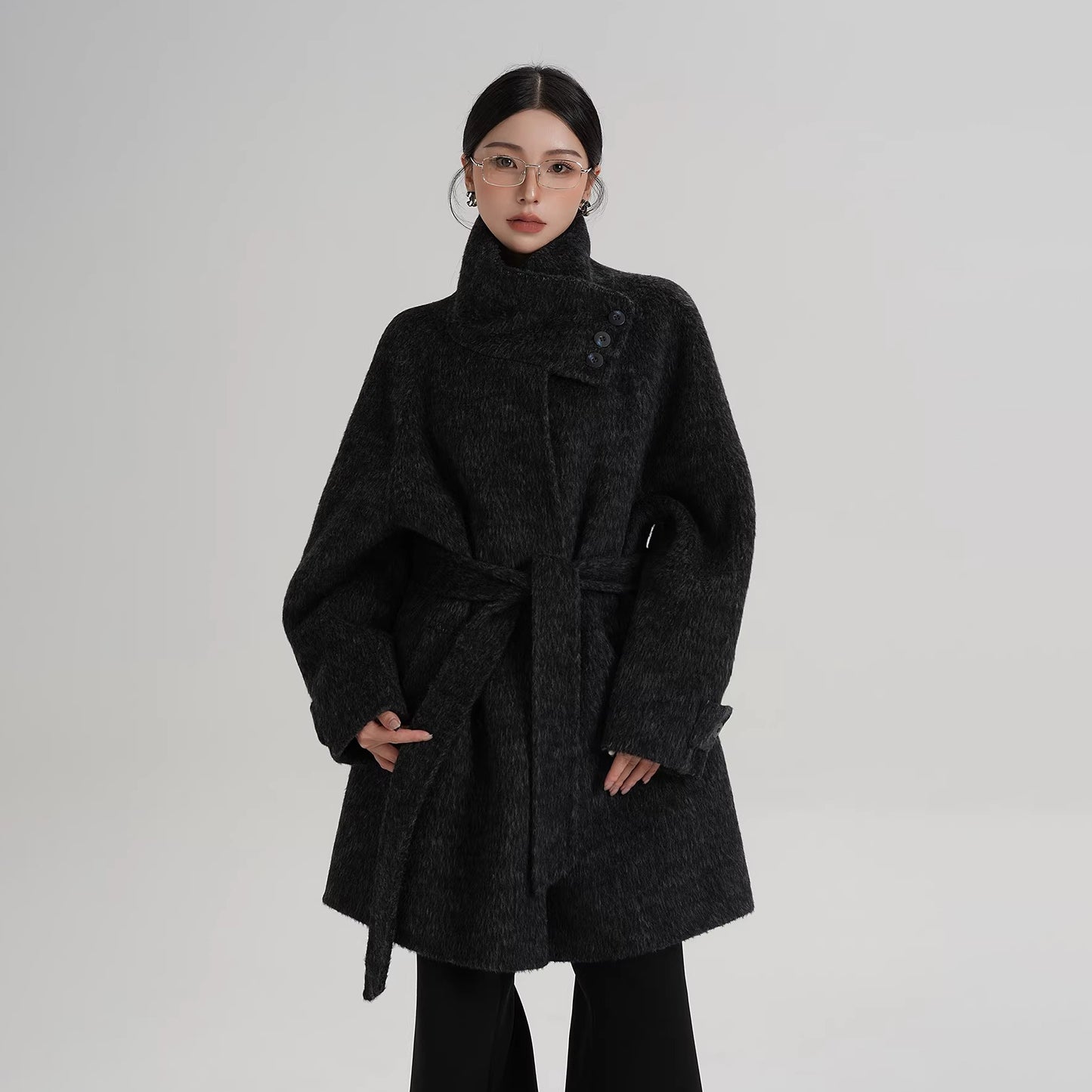 【アウター】ウール100% 高品質 ミドルコート レディース 立ち襟 ゆったり 上質 秋冬【JZシリーズ】