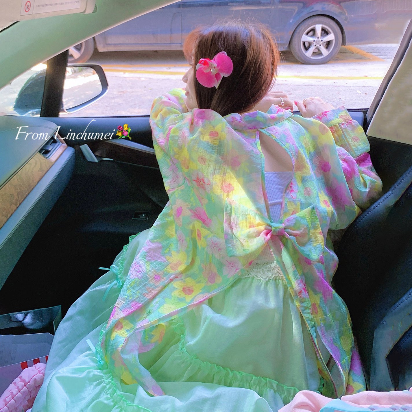 【アウター】夏 スイートリゾート風 スリット入りリボン 花柄 テンセル防晒シャツ【SHシリーズ】