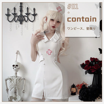 2カラー【ハロウィン コスプレ 衣装 レディース セクシー ナース服 黒 制服風 ドレス 医者風 夜店 パーティー 仮装