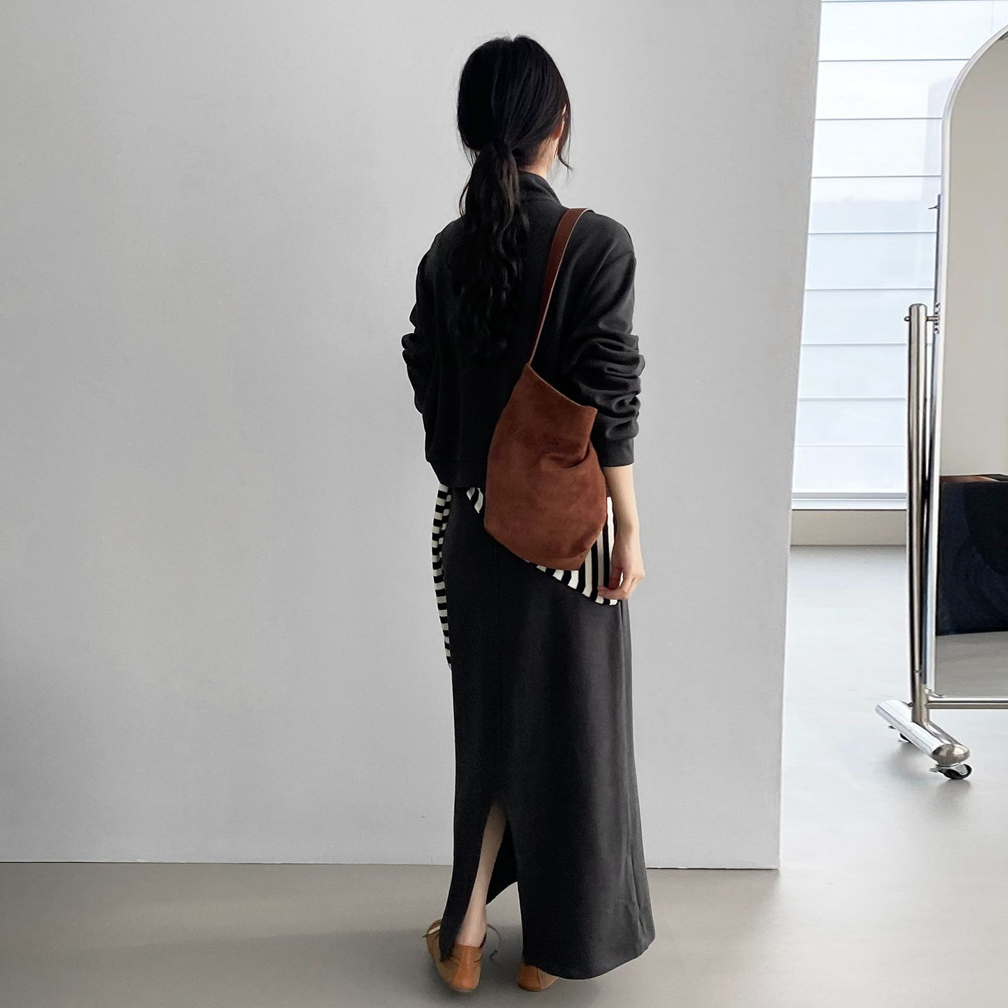 2点セット！【セットアップ】ゆるシルエット セットアップ レディース スタンドカラー トップス+スカート 上下セット【JZシリーズ】