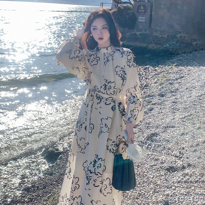 【ワンピース】若見え 上品 花柄 春秋 フレンチ風 大人気 個性的長袖ワンピース【SHシリーズ】