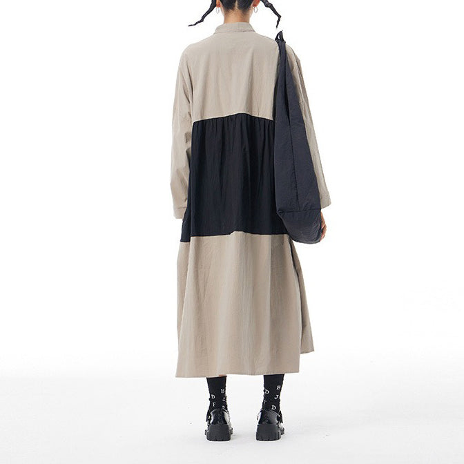 【ワンピース】春新作 ファッション ゆったり 長袖 ワンピース オリジナルデザイン 大きいサイズ レディース 配色切替 カーディガン風 ワンピース 【JZシリーズ】