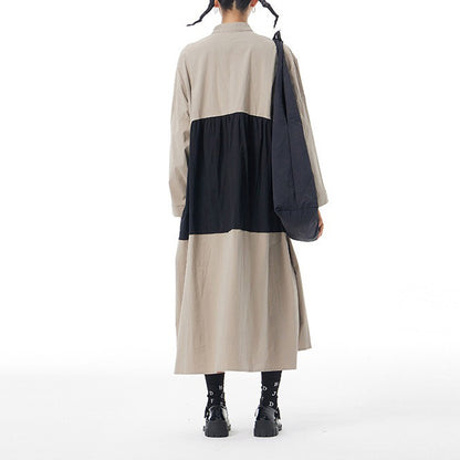 【ワンピース】春新作 ファッション ゆったり 長袖 ワンピース オリジナルデザイン 大きいサイズ レディース 配色切替 カーディガン風 ワンピース 【JZシリーズ】