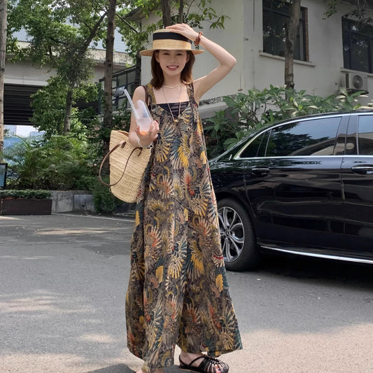 【ボトムス】夏新作 ゆったりルーズスタイル Vネック キャミサロペット オールインワン【SHシリーズ】