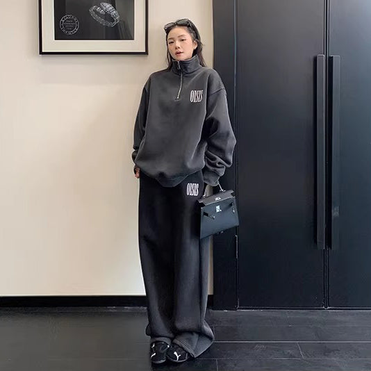 【セットアップ】【単品注文】アメリカンカジュアル ルーズシルエット ヴィンテージ スタンドカラー スウェット+パンツ 上下セット【FCシリーズ】