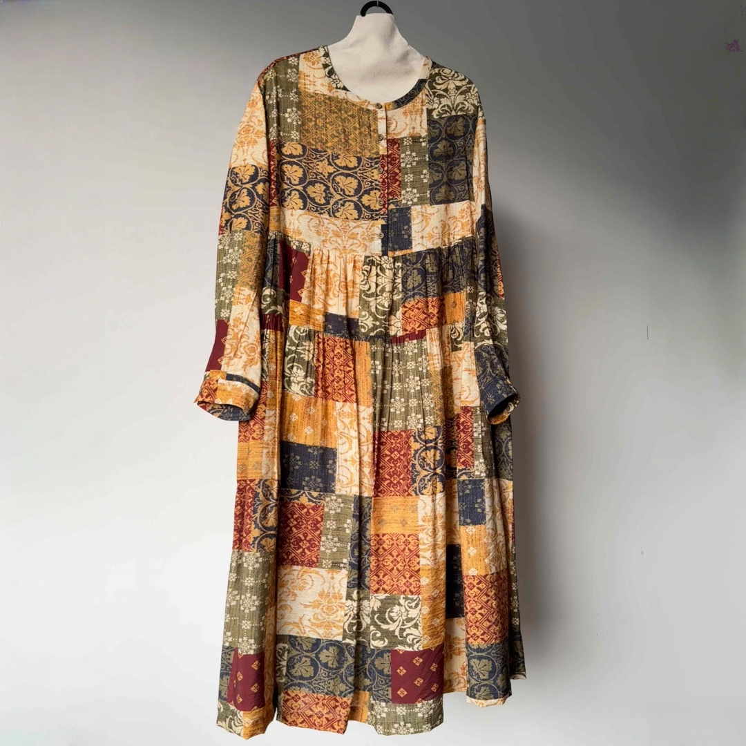 【ワンピース】春 秋 冬レトロ プリント ゆったり 長袖 ワンピース 【JZシリーズ】