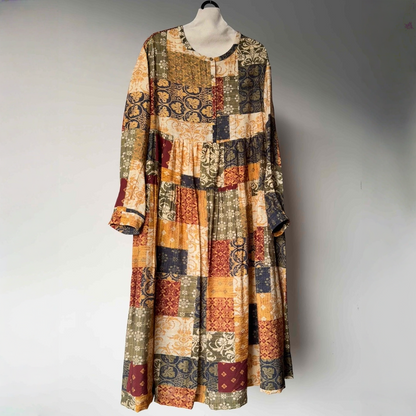 【ワンピース】春 秋 冬レトロ プリント ゆったり 長袖 ワンピース 【JZシリーズ】