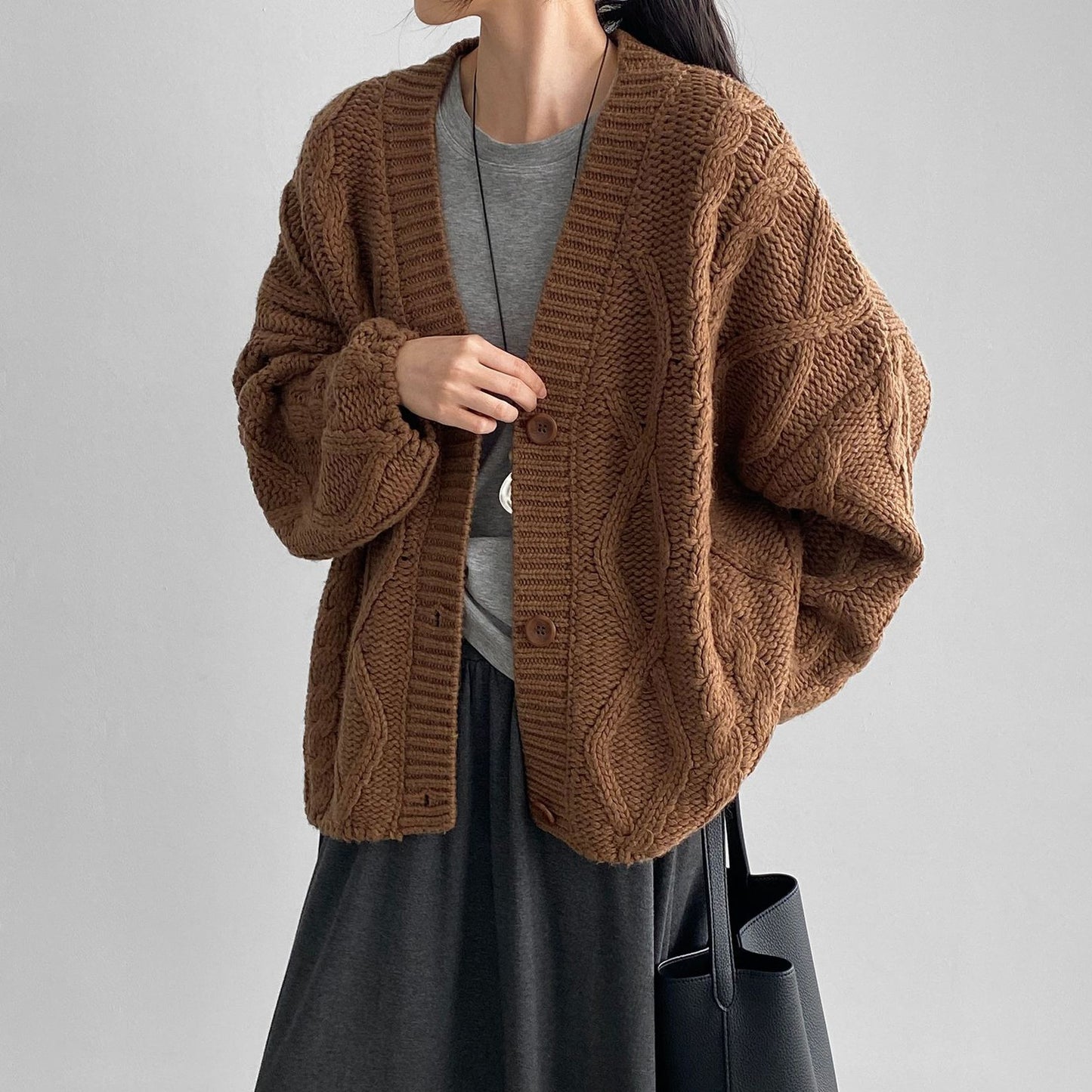 【アウター】秋冬新作 ヴィンテージ風 ゆったり 厚手ケーブルニット カーディガン【JZシリーズ】
