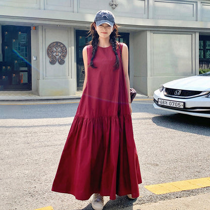 【ワンピース】夏新作 ゆったりシルエット 高級感 体型カバー抜群 ノースリーブワンピース