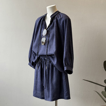 2点セット！【セットアップ】夏新作 フレンチヴィンテージ シャツ＋ワイドショートパンツ 2点上下セット【JZシリーズ】