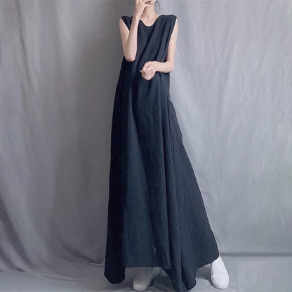 【ワンピース】ノースリーブワンピース  レディース クルーネック キャミワンピース アシンメトリーデザイン ロングワンピース【SHシリーズ】