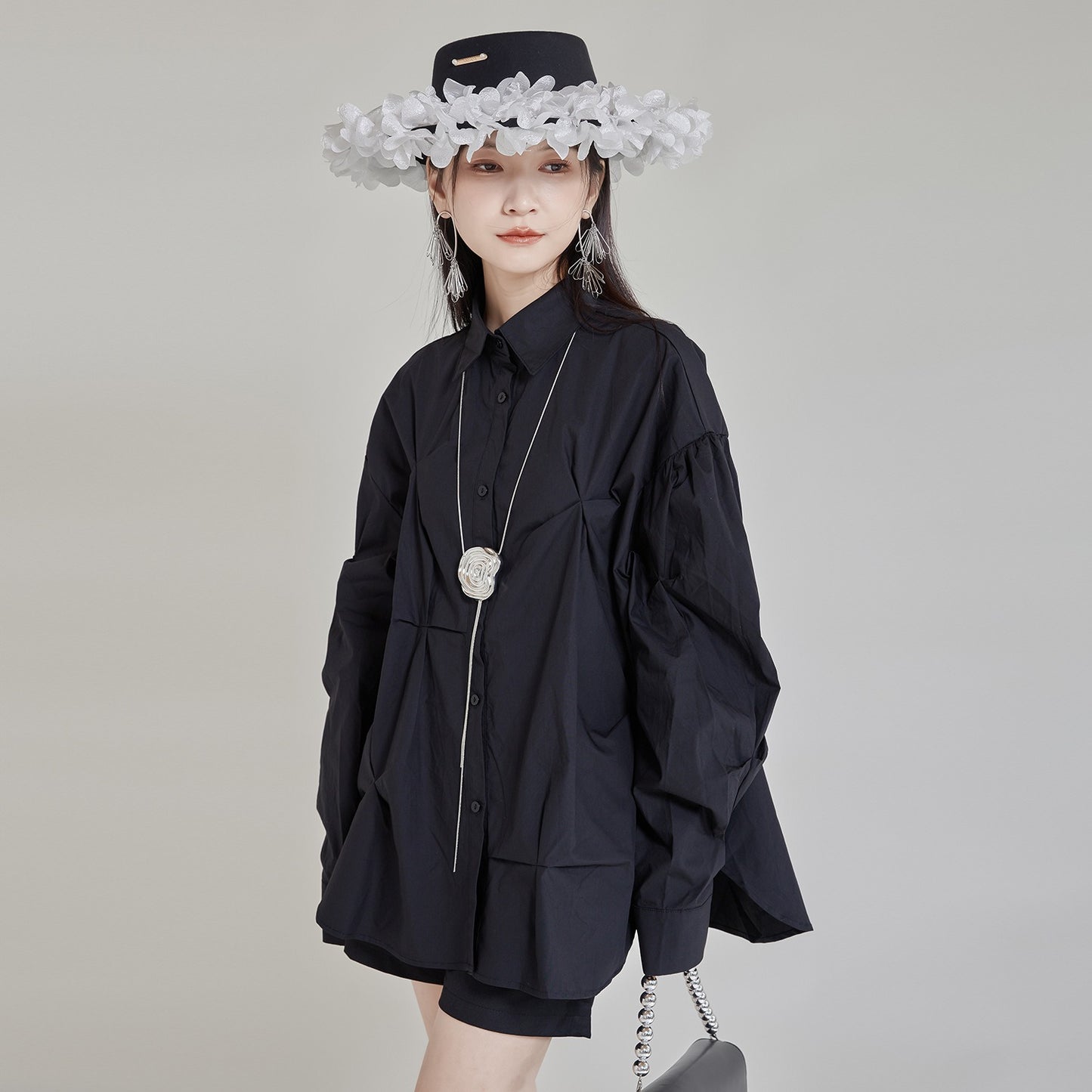 【トップス】春 秋 プリーツ 不規則 ゆったりシルエット シャツ 【AHシリーズ】