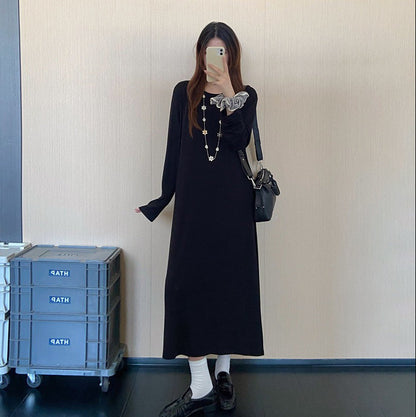 【ワンピース】シンプルロングワンピース レディース 秋冬新作 長袖 ゆったり レイヤードコーデ フレンチ風【JZシリーズ】