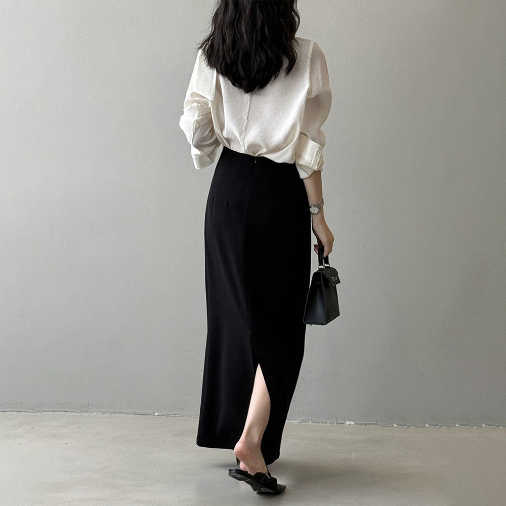 【ボトムス】オードリースタイル タイトスカート レディース 秋新作 ハイウエスト 細見え ストレート 後スリット入りロングスカート【JZシリーズ】