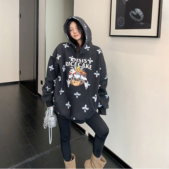 【トップス】レトロ ヴィンテージ加工 キャラクタープリント フード付き パーカー 【FCシリーズ】