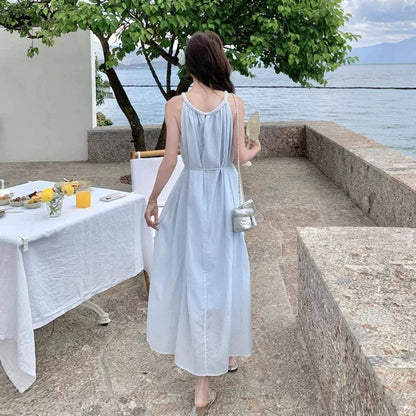 【ワンピース】ボヘミアン風 ワンピース レディース 夏 ホルターネック ノースリーブ 美シルエット リゾートロングワンピース【JZシリーズ】