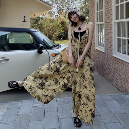 【ボトムス】夏 涼しげで肌映え ゆったりカジュアル 染め柄キャミオールインワン【SHシリーズ】