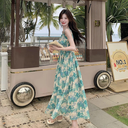 【ワンピース】夏 フレンチ風 旅行リゾート風 フラワープリント ノースリーブキャミソールワンピース【SHシリーズ】