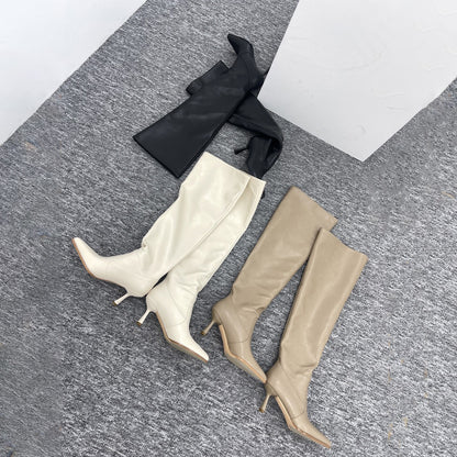 【24AW】【シューズ】脚長効果 着痩せ ニーハイ ハイバレルブーツ