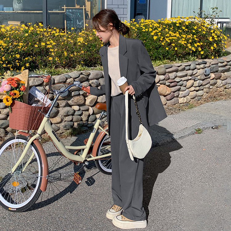 2点セット！【セットアップ】韓国風スーツセットアップ ジャケット＋ハイウエストワイドパンツ 上下セット【JZシリーズ】【SNシリーズ】