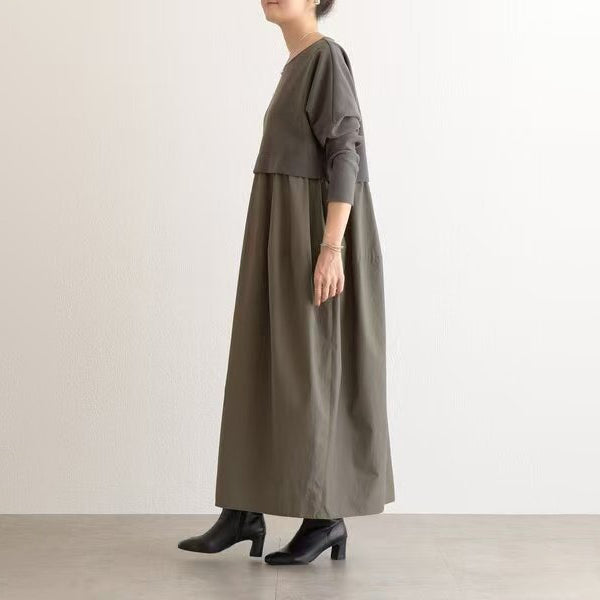 期間限定🍂60%OFF【ワンピース】ラウンドネックデザイン切替ワンピース レディース 秋冬新作 ゆったり ロング丈【JZシリーズ】