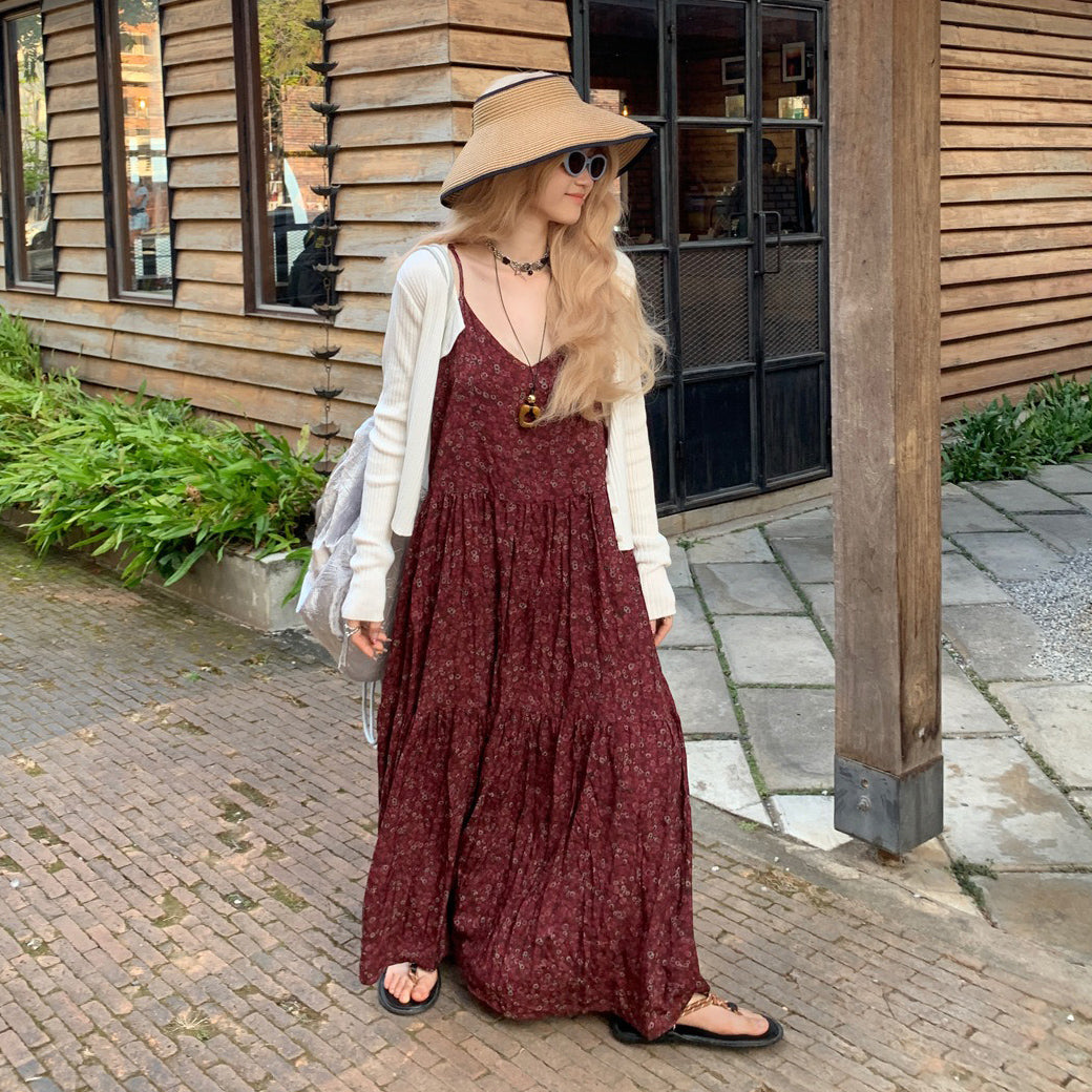 【ワンピース】フレンチエレガンス 花柄 Vネック ノースリーブ キャミワンピース フレアシルエット【SHシリーズ】