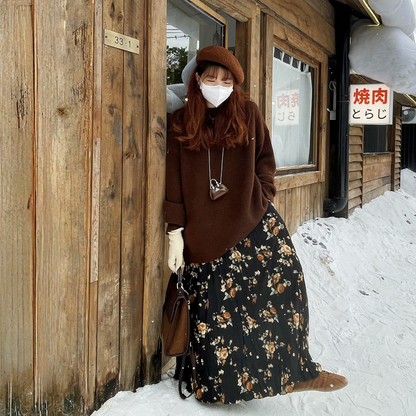 【ワンピース】春 秋 冬 厚手 花柄 レトロ 大振裾 スカート 【SHシリーズ】