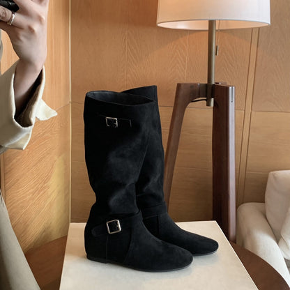 【シューズ】春 秋 冬 おしゃれな   ベルトデザイン くしゅくしゅ 美脚ブーツ 【JZシリーズ】