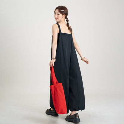 【ボトムス】アートデザイン カラーブロック サロペット オールインワン リラックスフィット ワイドパンツ レディース【JZシリーズ】