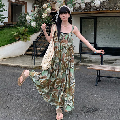 【ワンピース】キャミソールワンピース レディース 2026新作 夏 ハイウエスト フレア ロング丈 ノースリーブ リゾート 旅行 フォトジェニック ナチュラル【SHシリーズ】