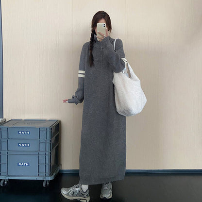 【ワンピース】ハイネックニットワンピース レディース 秋冬新作 ロング丈 体型カバー ゆったり 着回し【JZシリーズ】