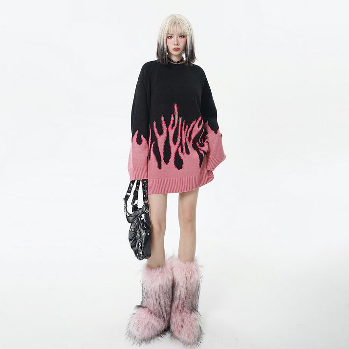 【トップス】デザイン感 クレイジーカラー ニットセーター 男女兼用 グラデーション インスタ風 欧米ストリート オーバーサイズ【FCシリーズ】