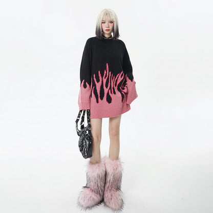 【トップス】デザイン感 クレイジーカラー ニットセーター 男女兼用 グラデーション インスタ風 欧米ストリート オーバーサイズ【FCシリーズ】