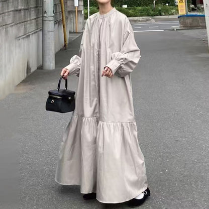 【ワンピース】 大きいサイズ対応ゆったり無地 長袖ワンピース 体型カバー 着痩せ ロング丈レディース服【15～20日内発送】