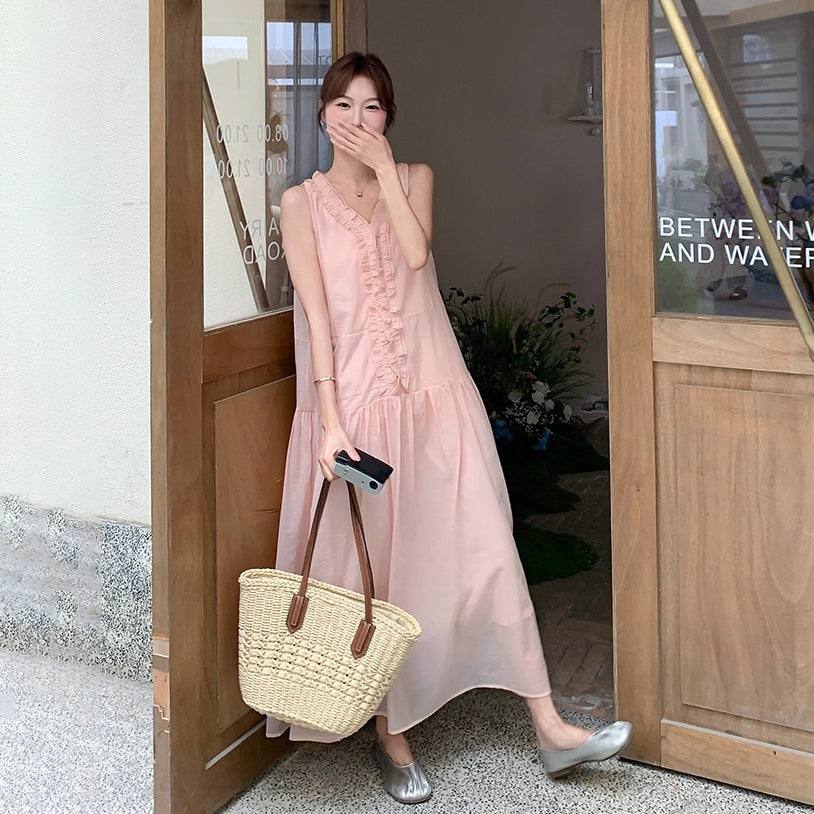 【ワンピース】夏 フレンチ風 温柔 フリルデザイン ノースリーブワンピース【JZシリーズ】