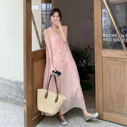 【ワンピース】夏 フレンチ風 温柔 フリルデザイン ノースリーブワンピース【JZシリーズ】