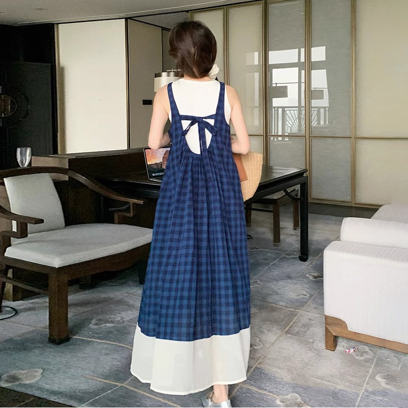 ワンピース】スクール風 ブルーチェックキャミワンピース ノースリーブ
