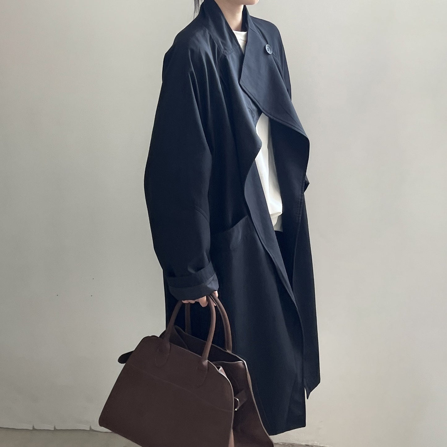 【アウター】春 秋 ワンボタン ミディ丈 ゆったり トレンチコート  【JZシリーズ】