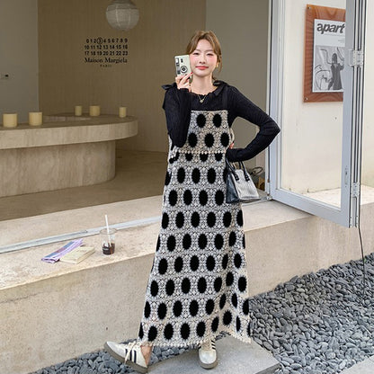 2点セット！【セットアップ】上品ベロア刺繍キャミワンピース＆トップスセット レディース 春秋 大人可愛い【SHシリーズ】【JZシリーズ】