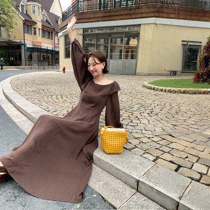 【ワンピース】春 秋 冬 フリル ハイウエスト長袖 ワンピース 【JZシリーズ】