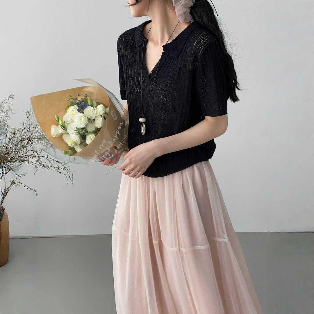 【トップス】襟付き 薄手 着回しやすい 接触冷感ニット Ｔシャツ 【JZシリーズ】