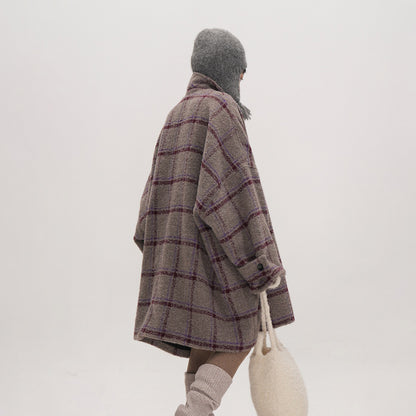 【アウター】レトロムード漂うチェック柄ケープコート♡ ゆったりシルエットで冬も暖かく上品に【JZシリーズ】【25~30日内発送】