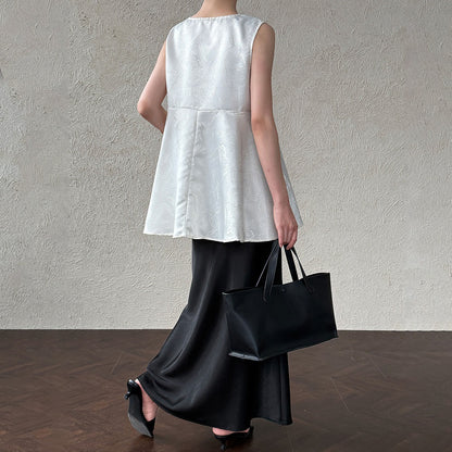 【トップス】重工サテン刺繍 Vネック ベスト 夏 高級感 ノースリーブシャツ【SNシリーズ】