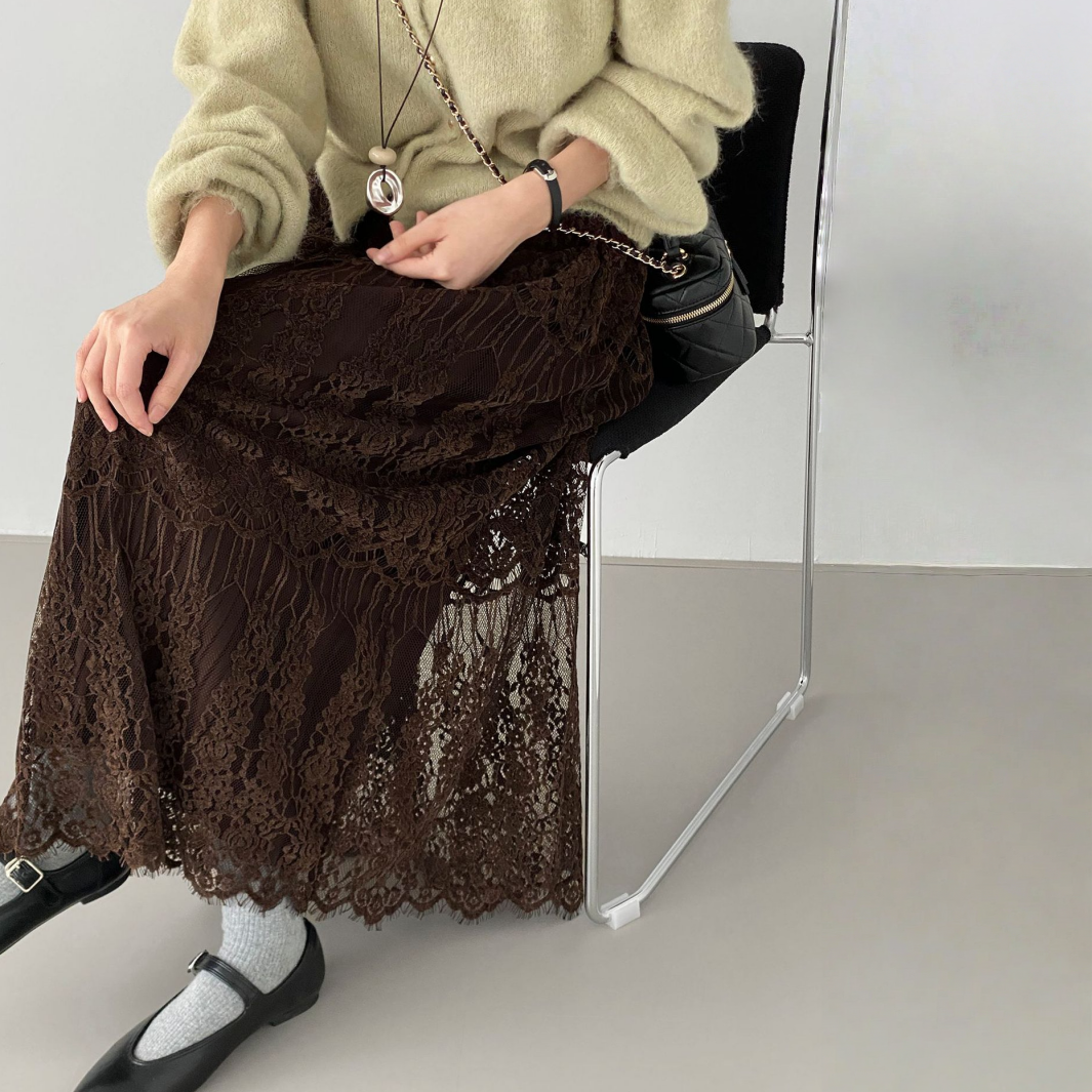 【ボトムス】春 秋 冬 レトロ レース 刺繍  Aライン スカート 【JZシリーズ】