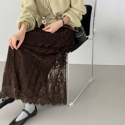 【ボトムス】春 秋 冬 レトロ レース 刺繍  Aライン スカート 【JZシリーズ】