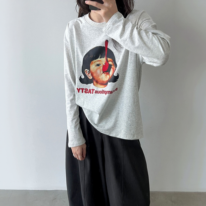 【トップス】クルーネック プリント 着回しやすい 長袖 Ｔシャツ 【JZシリーズ】