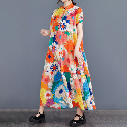 期間限定⭐60%OFF【ワンピース】レディース 大きいサイズ ワンピース 花柄 ティアード 2026夏 半袖 Aライン 膝下丈 総柄 プリント プルオーバー ゆるシルエット 30代 40代 50代【SHシリーズ】