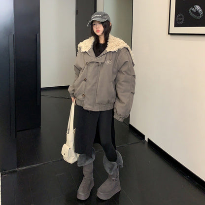 【アウター】フードファスナー開閉OK ✅️ レトロ個性派 セーラーカラー 厚手ウール調 綿入れコート【FCシリーズ】【10~13日発送】