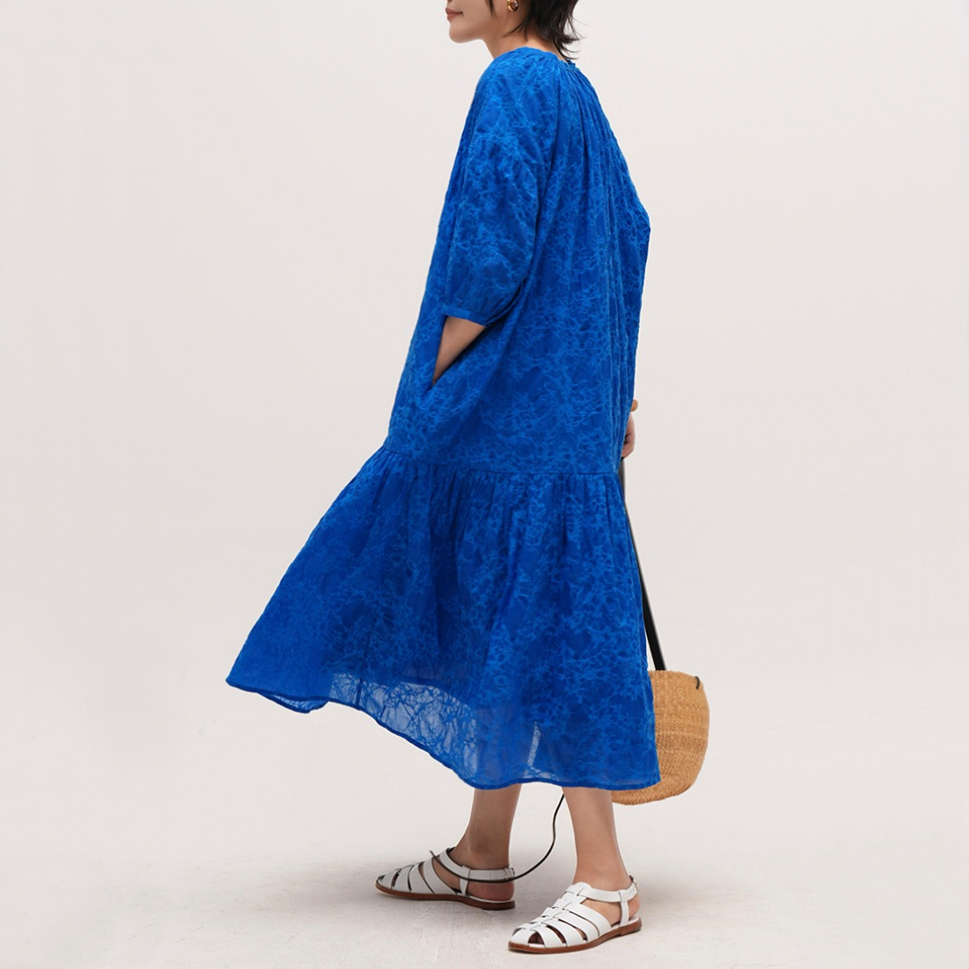 【ワンピース】【15~20日内発送】夏 クラインブルー 美肌見え	夏向け  薄手 半袖 ワンピース 【SHシリーズ】